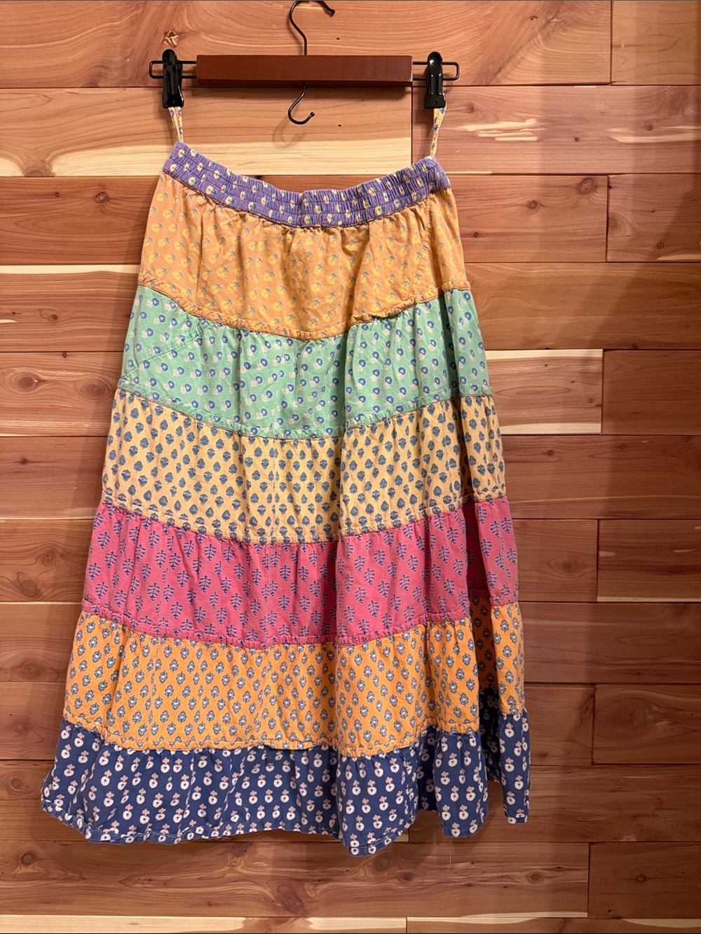 Sacred Threads Colorblock Tiered Midi Skirt - Yellow, Green, Pink, Blue, Purple